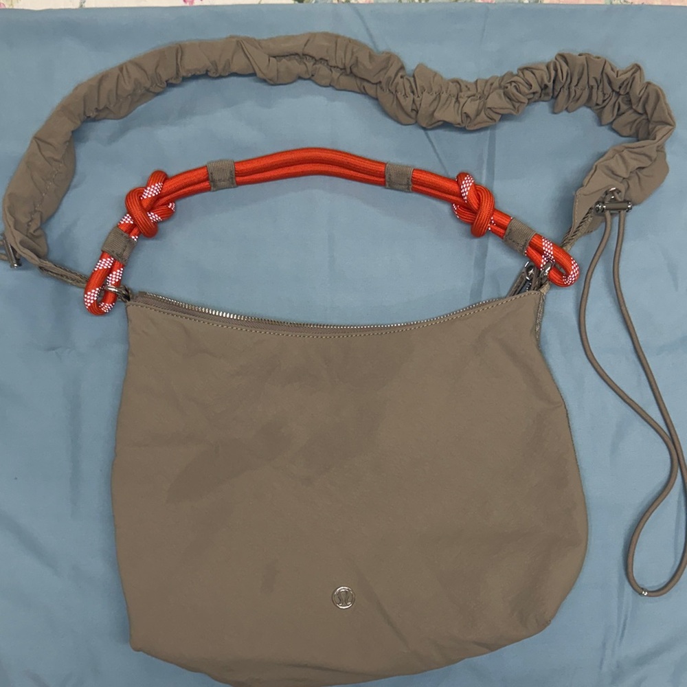 lululemon athletica Brown Shoulder Bag with Red Rope Accents